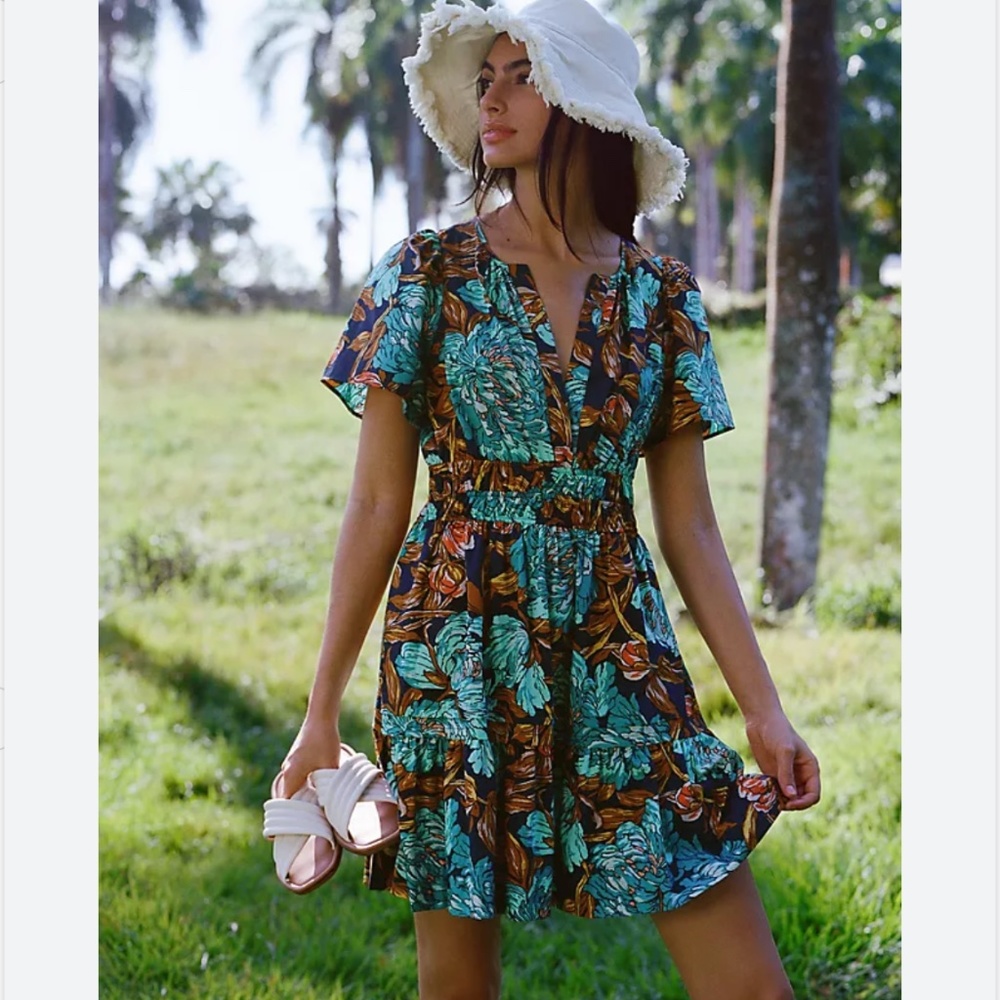 Anthropologie The Somerset Mini Dress Floral Motif XS(runs large)